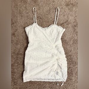 MARBLE Mini Dress Women size S,M,L White Eyelet Strappy Ruched Lace Pencil Skirt